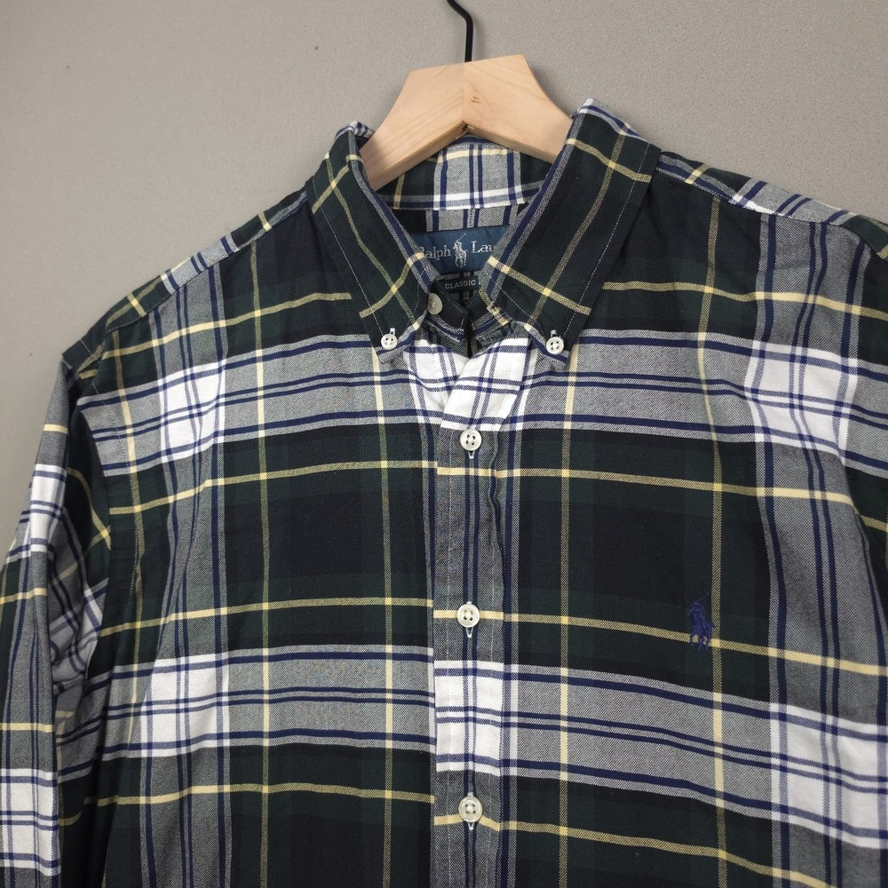 Ralph Lauren Mens Shirt 16.5 34/35 Green Tartan Plaid Classic Fit Button Down LS